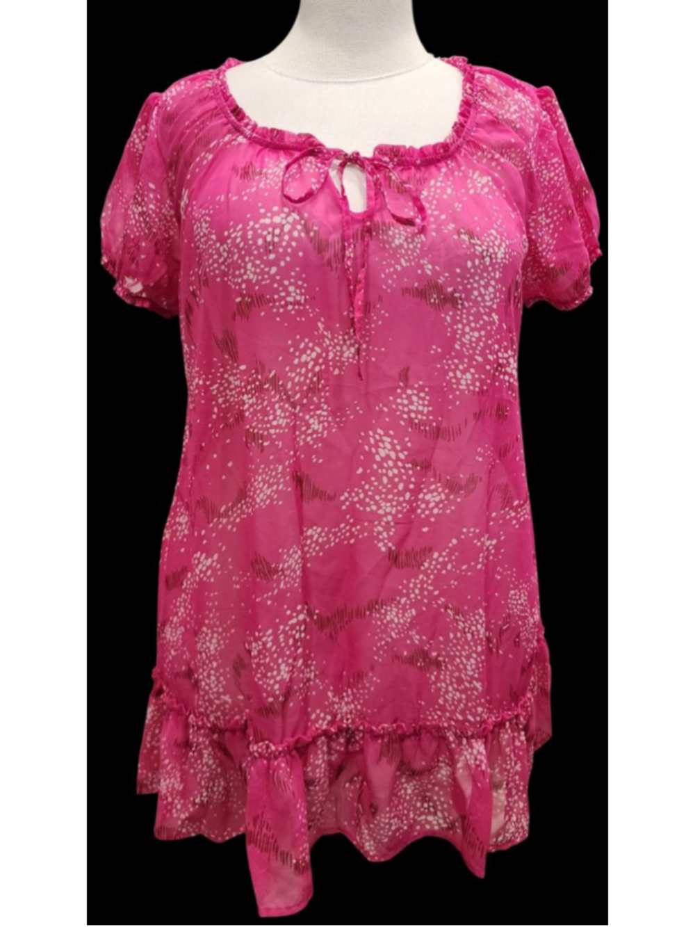 Liz Lange Maternity Pink Sheer Ruffle Blouse Top L NWT